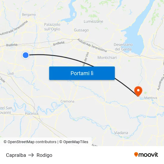 Capralba to Rodigo map