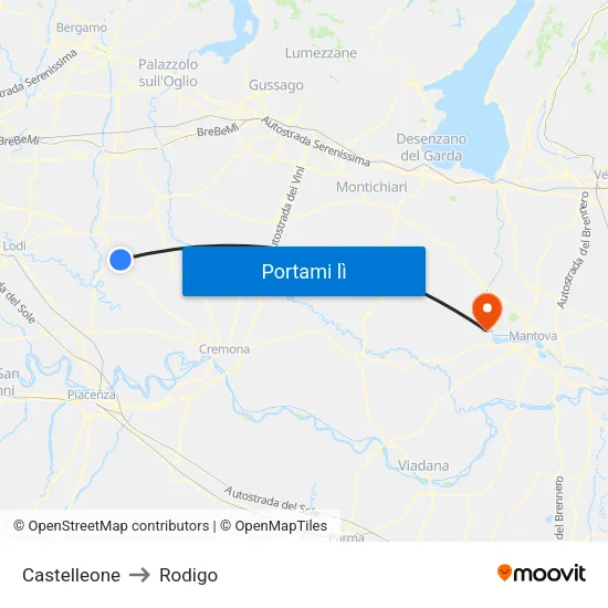 Castelleone to Rodigo map