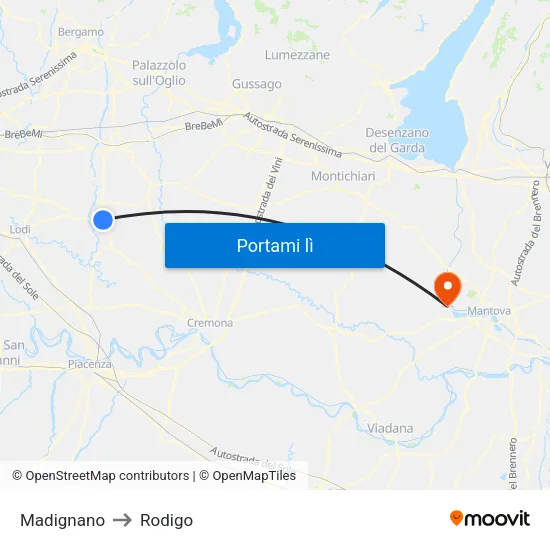 Madignano to Rodigo map