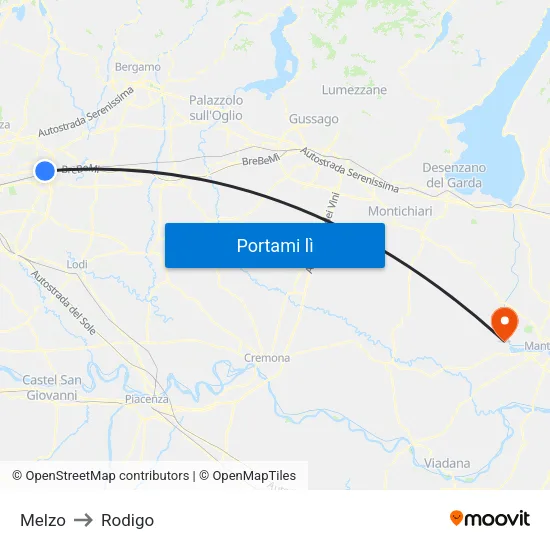 Melzo to Rodigo map