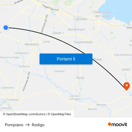 Pompiano to Rodigo map