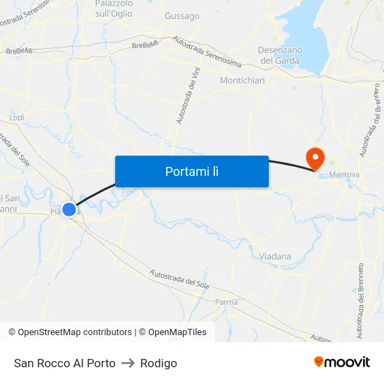 San Rocco Al Porto to Rodigo map
