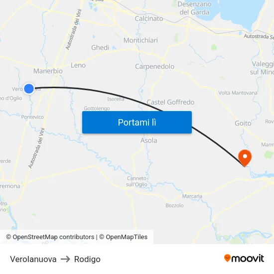 Verolanuova to Rodigo map