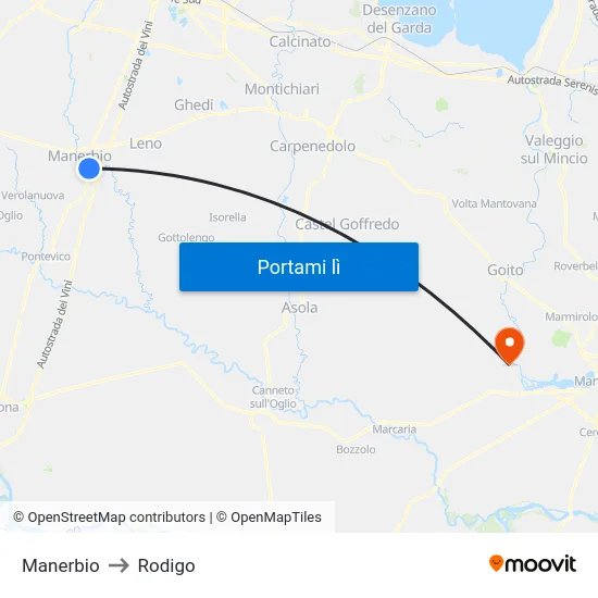 Manerbio to Rodigo map