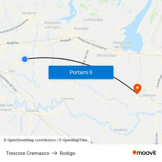 Trescore Cremasco to Rodigo map