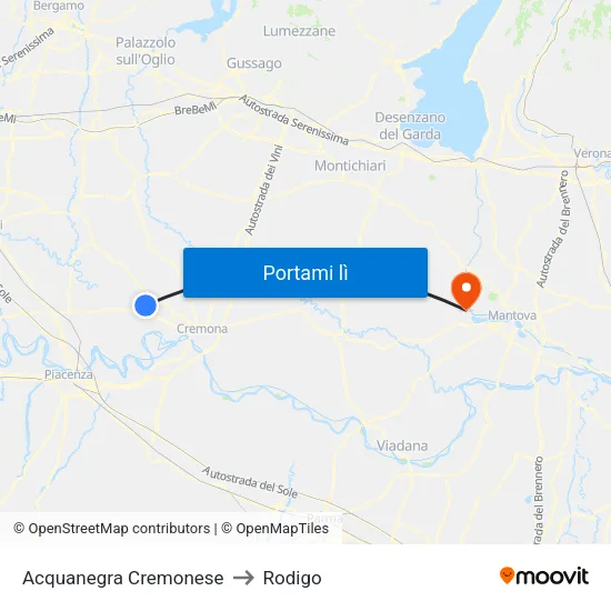 Acquanegra Cremonese to Rodigo map