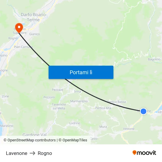 Lavenone to Rogno map