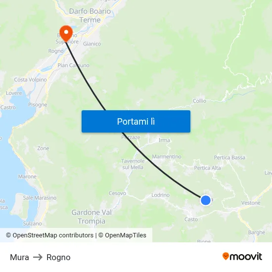 Mura to Rogno map