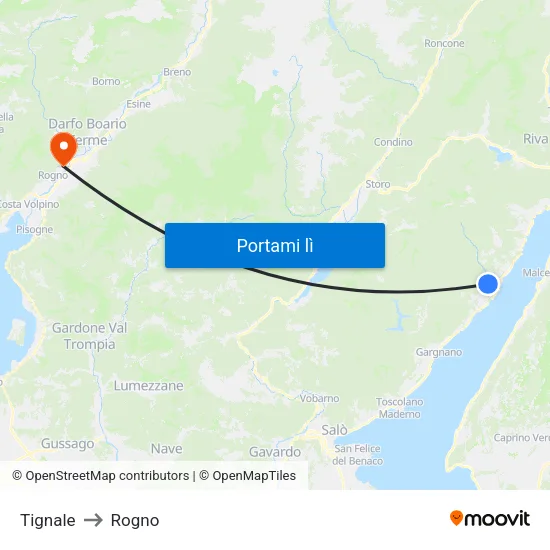 Tignale to Rogno map