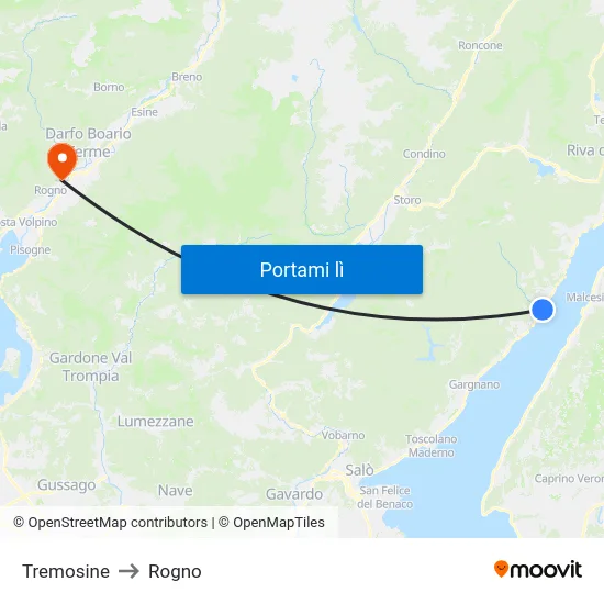 Tremosine to Rogno map