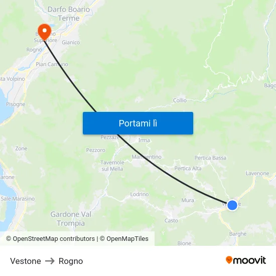 Vestone to Rogno map