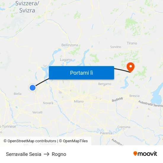 Serravalle Sesia to Rogno map