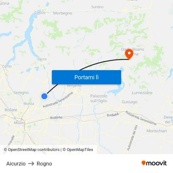 Aicurzio to Rogno map