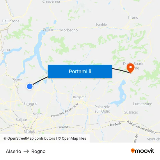 Alserio to Rogno map