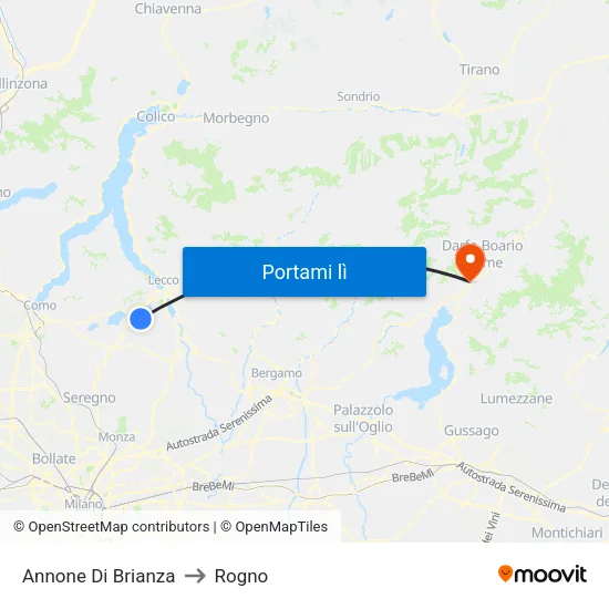 Annone Di Brianza to Rogno map