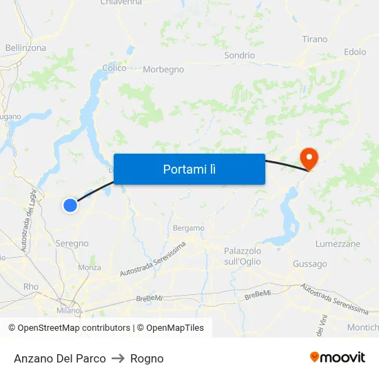 Anzano Del Parco to Rogno map