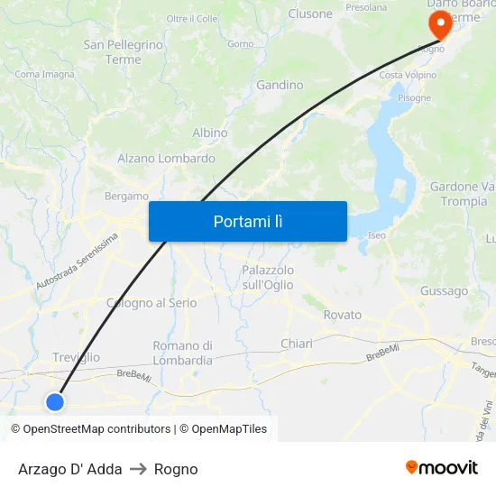 Arzago D' Adda to Rogno map