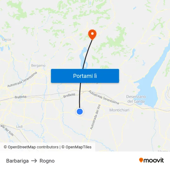 Barbariga to Rogno map