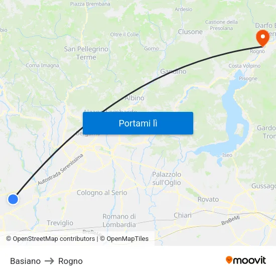 Basiano to Rogno map