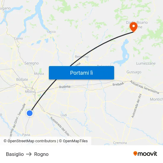 Basiglio to Rogno map
