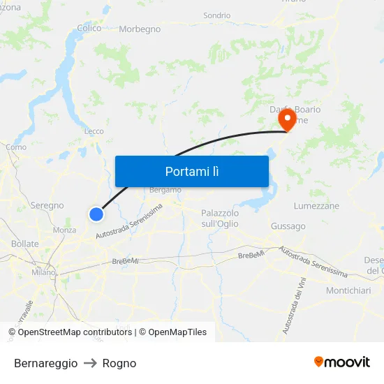 Bernareggio to Rogno map