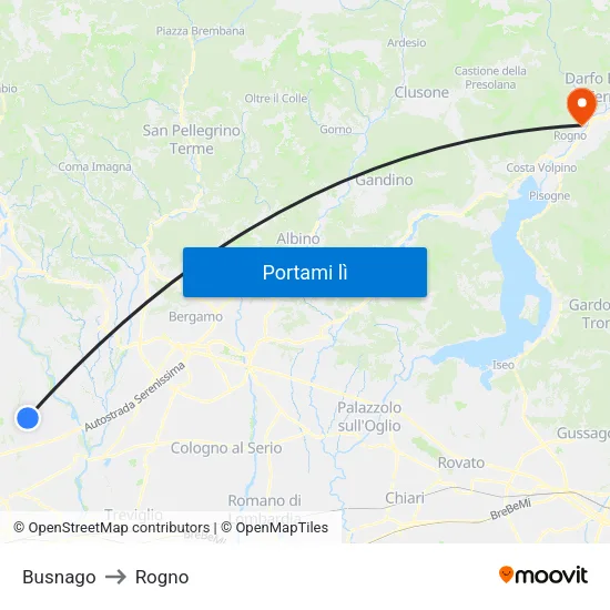 Busnago to Rogno map