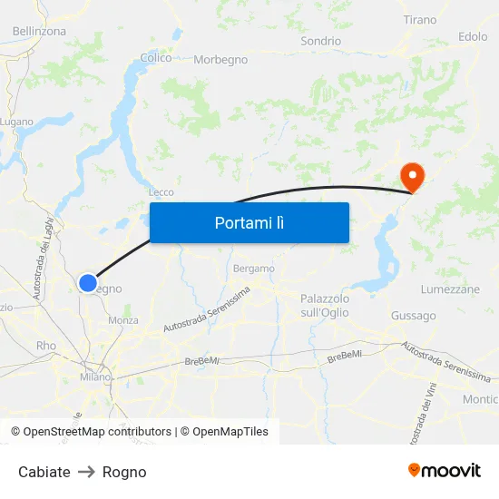 Cabiate to Rogno map