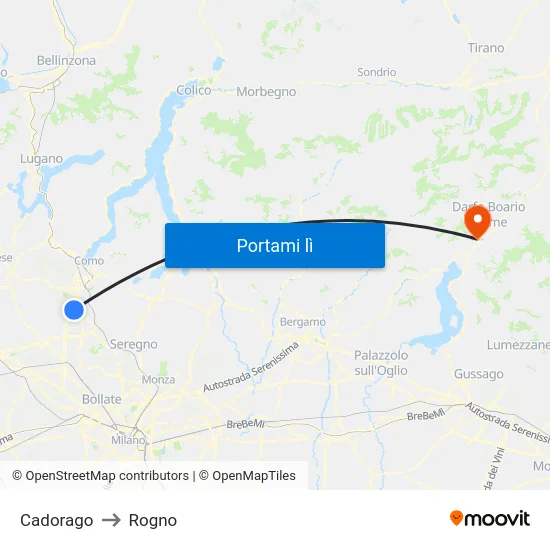 Cadorago to Rogno map