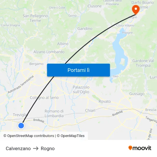 Calvenzano to Rogno map