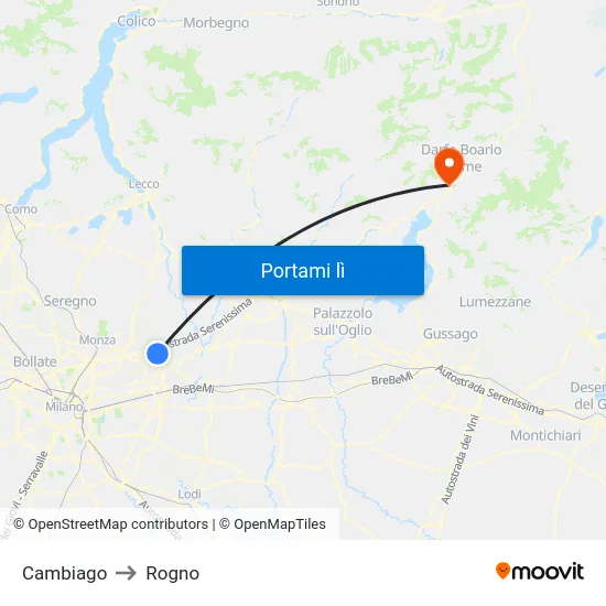 Cambiago to Rogno map