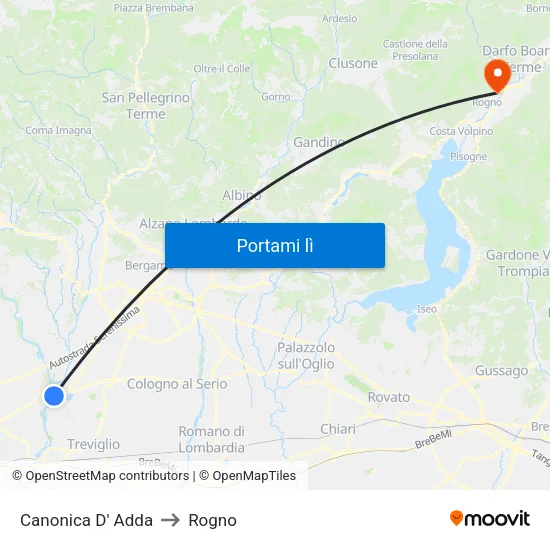 Canonica D' Adda to Rogno map