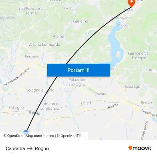 Capralba to Rogno map