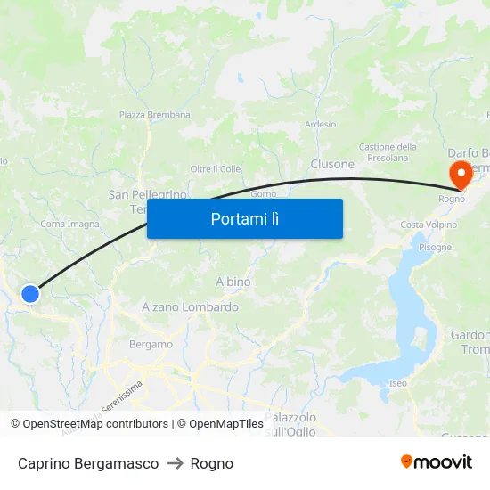 Caprino Bergamasco to Rogno map