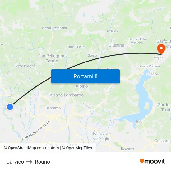 Carvico to Rogno map