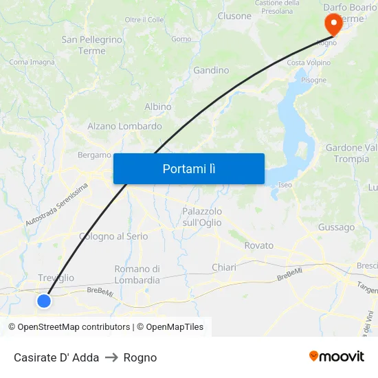 Casirate D' Adda to Rogno map