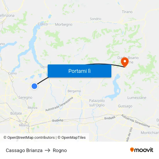 Cassago Brianza to Rogno map
