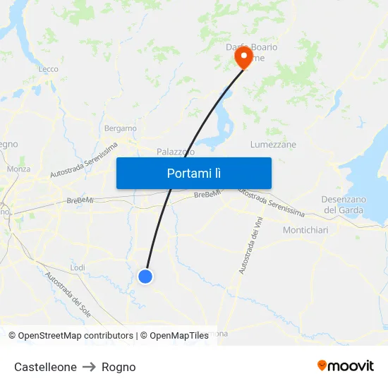 Castelleone to Rogno map