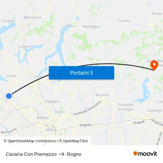 Cavaria Con Premezzo to Rogno map