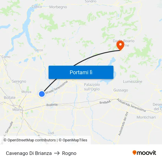 Cavenago Di Brianza to Rogno map