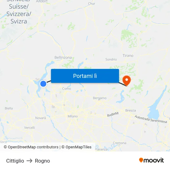 Cittiglio to Rogno map