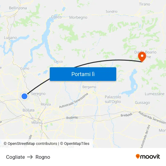 Cogliate to Rogno map