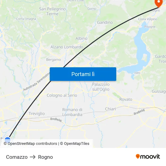 Comazzo to Rogno map