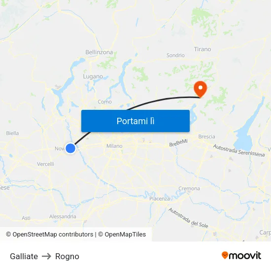Galliate to Rogno map