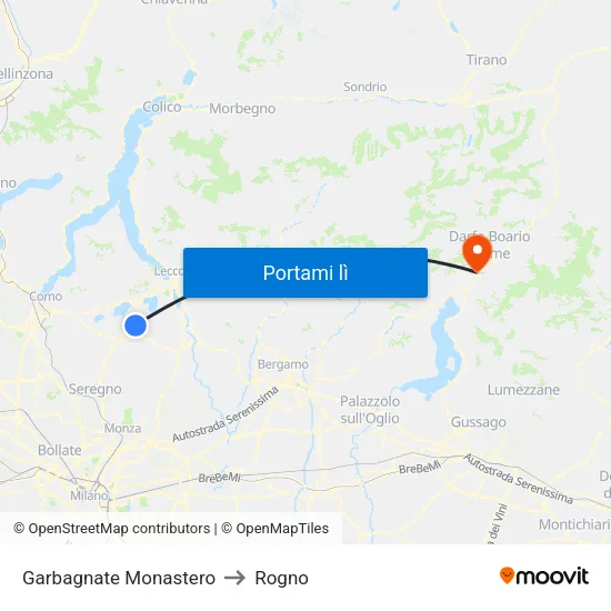 Garbagnate Monastero to Rogno map