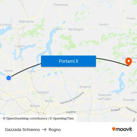 Gazzada Schianno to Rogno map