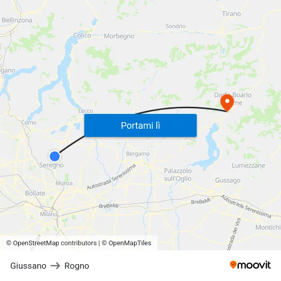 Giussano to Rogno map