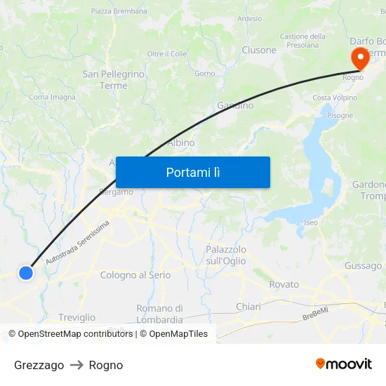 Grezzago to Rogno map