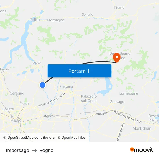Imbersago to Rogno map