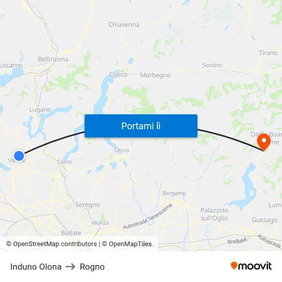 Induno Olona to Rogno map