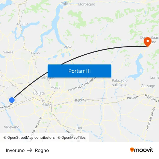 Inveruno to Rogno map